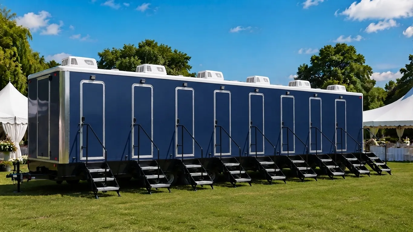 8 stall restroom trailer from our West Palm Beach fleet